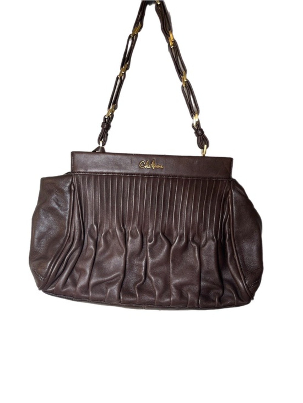 Vintage Cole Haan Genuine Leather Pleated Brown Bag